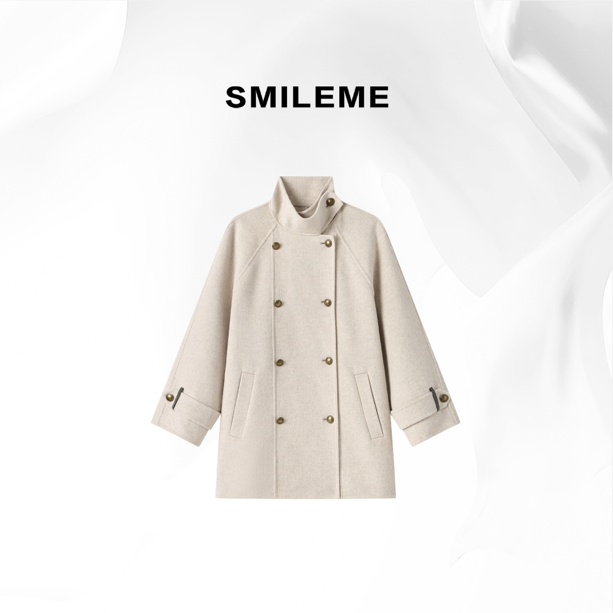 3-SMILEME【灯芯绒羽】经典双排扣法式高智中长款外套R5360001