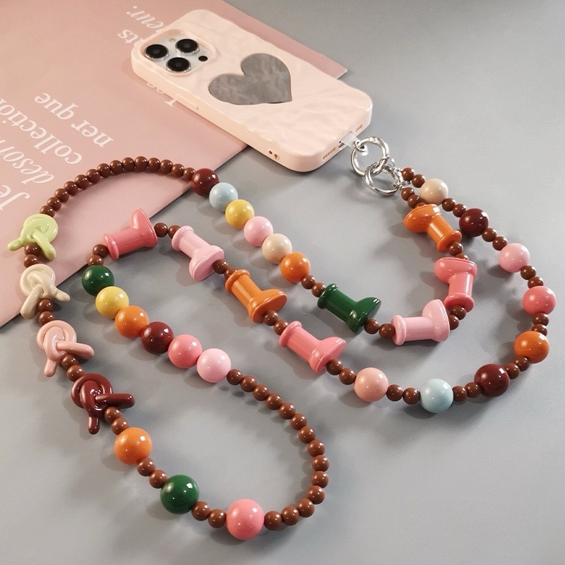 手机挂绳斜挎款靴子珠背带绳背链ins结实钢丝绳手工串彩珠链女款