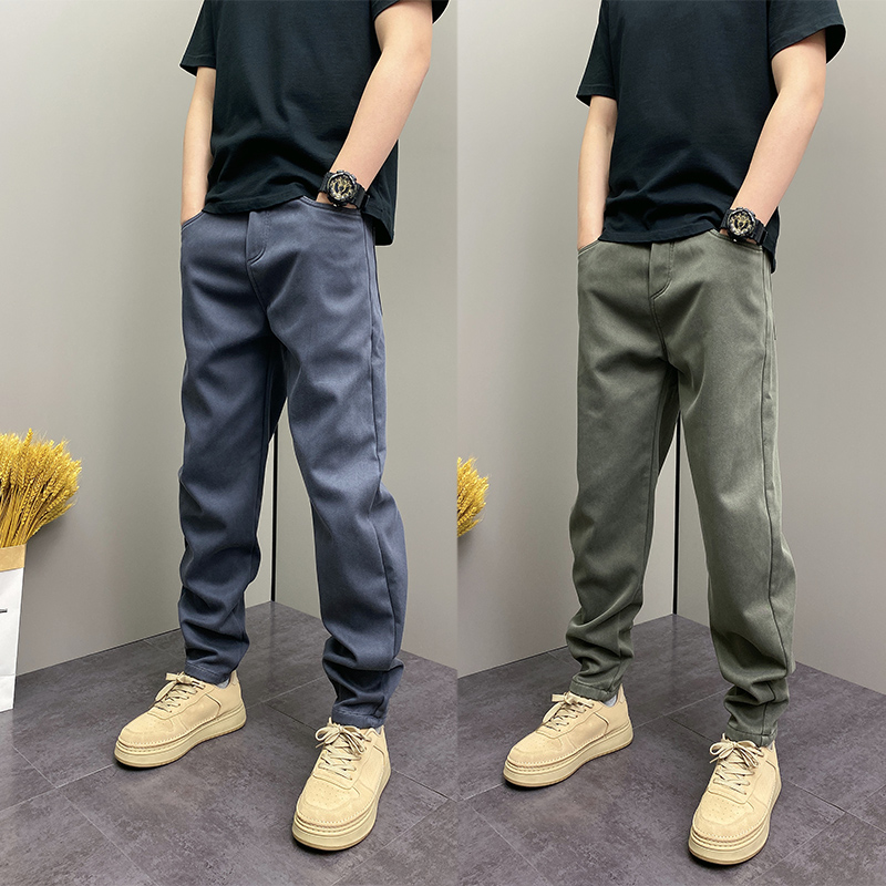高端纯色休闲裤子男士2025新款加绒冬季男裤修身锥形直筒长裤男款