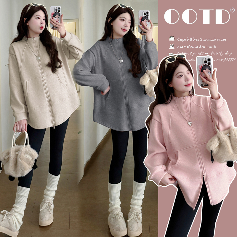时尚孕妇秋冬新款宽松加绒加厚宽松大码遮屁股上衣外套2025新款
