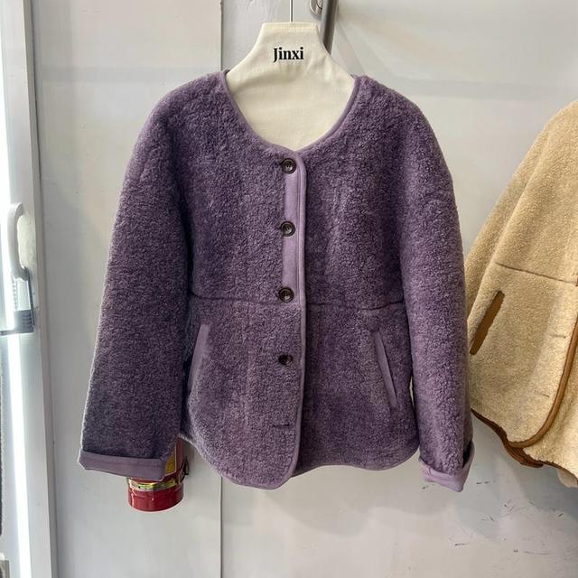 2025年春装新款小香风羊羔毛外套女宽松休闲 皮毛一体加厚保暖上