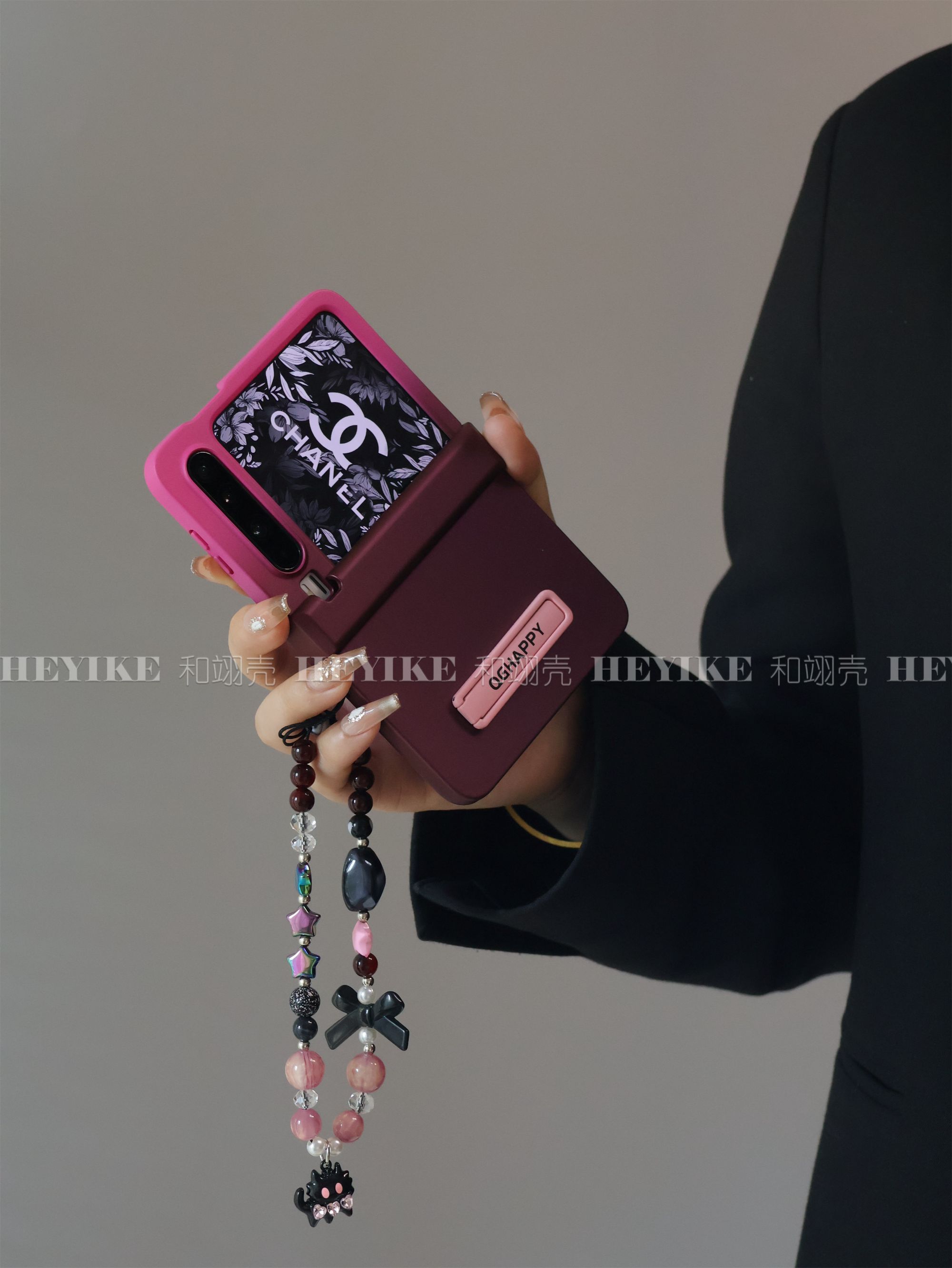 果酱紫变晕染适用华为purax手机壳韩系荣耀magicvflip2支架全中轴