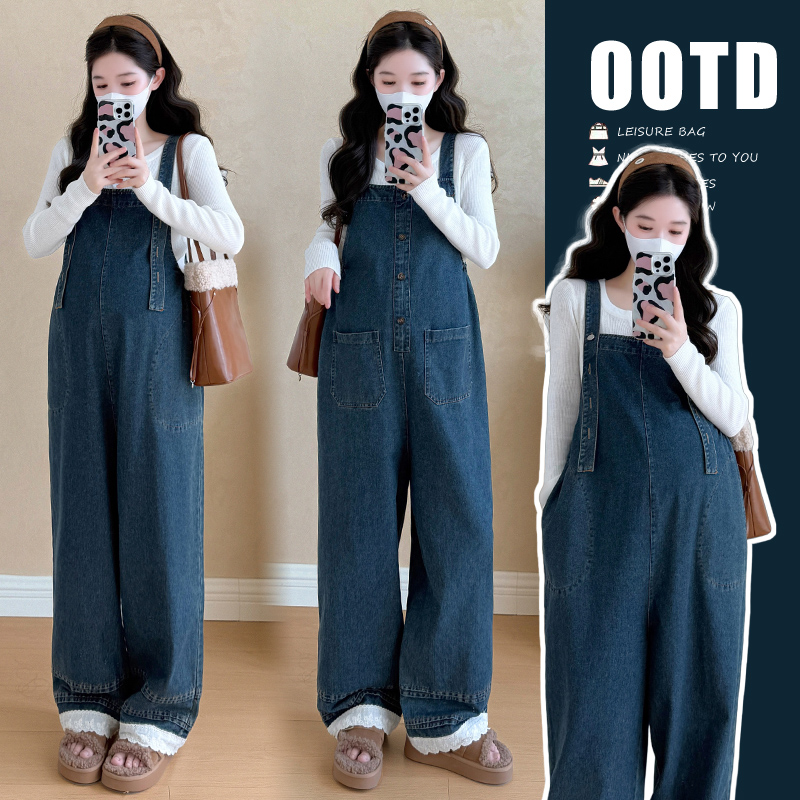 2025韩版减龄外穿洋气宽松背带裤前后可穿+休闲针织上衣两件套