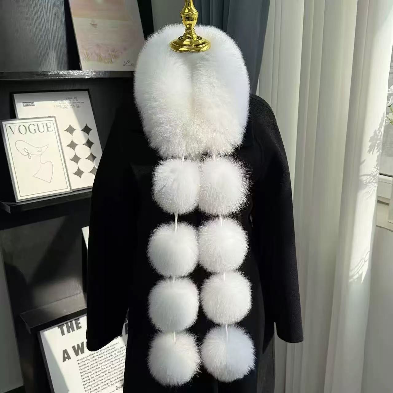 新款狐狸毛围巾女冬季保暖气质百搭仿皮草护颈毛领毛球毛绒围脖