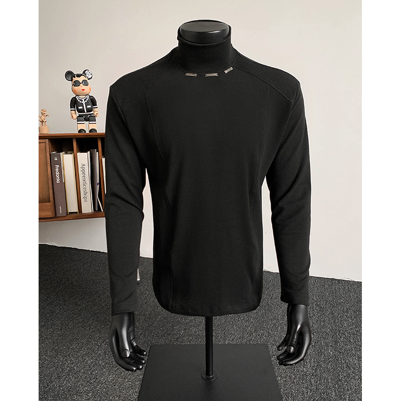 半高领金属解构德绒保暖卫衣男款秋冬cleanfit打底衫宽松内搭上衣