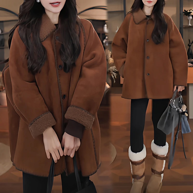 秋冬季时尚休闲宽松百搭简约高级感外套女简约大衣设计2025新款女