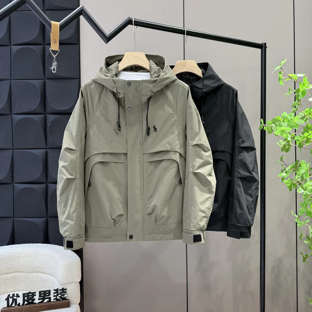 男美式常规款防风连帽长袖无工艺夹克秋季运动外套百搭夹克6302