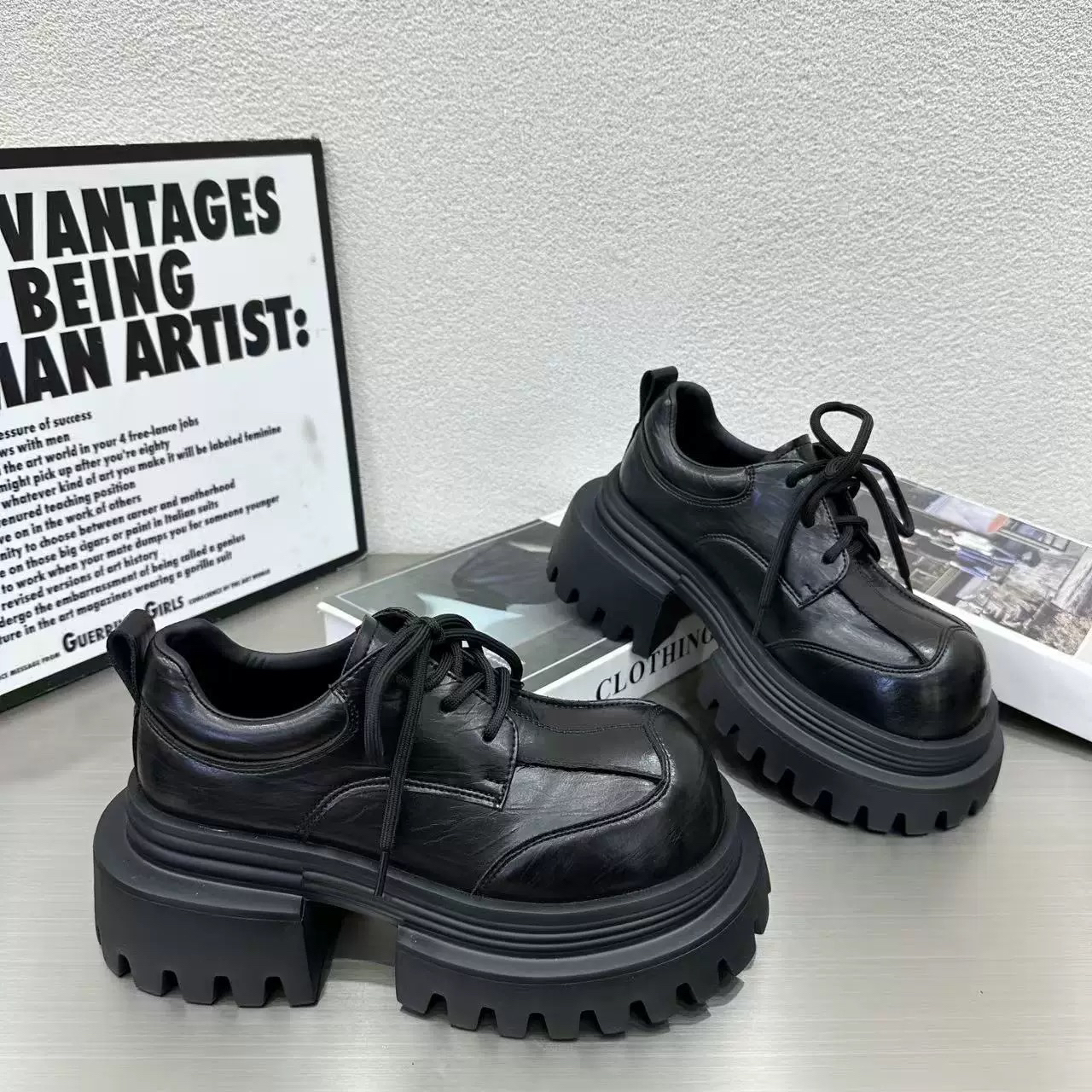 欧货复古大头擦色乐福鞋女2025新款秋季英伦风粗跟增高小个子单鞋