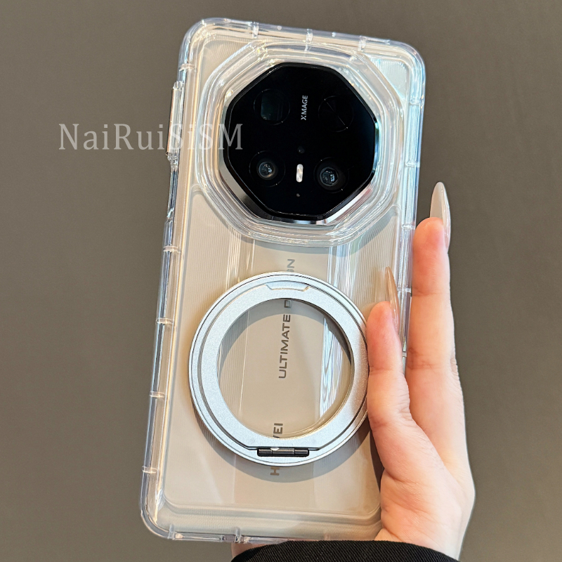 适用华为mate70rs非凡大师手机壳简约透明360°旋转磁吸支架高级感