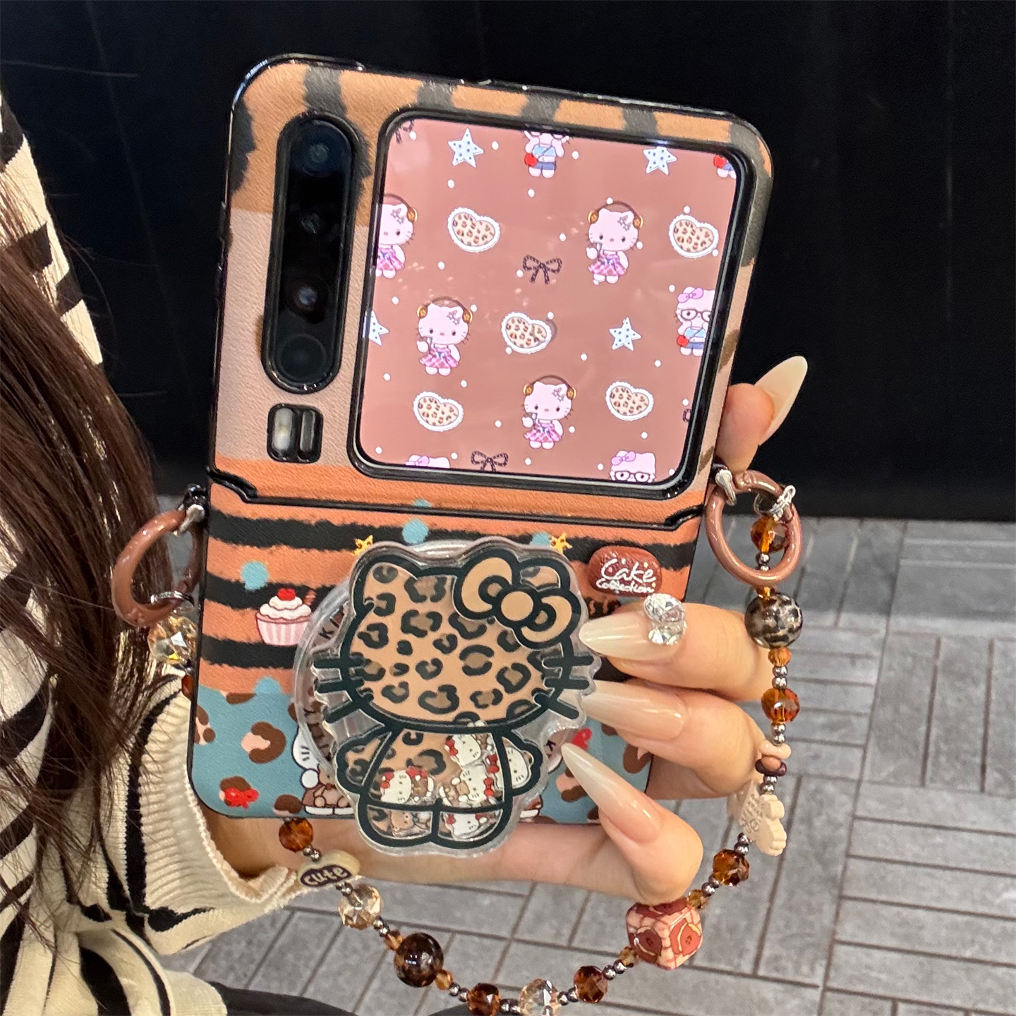 适用华为purax典藏版手机壳蓝棕皮质pocket2拼接豹纹kt猫磁吸支架