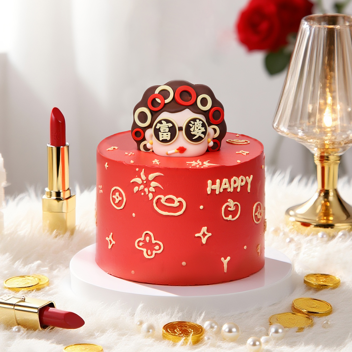 叼烟富婆巧克力蛋糕装饰成品摆件迪拜富豪网红生日插件