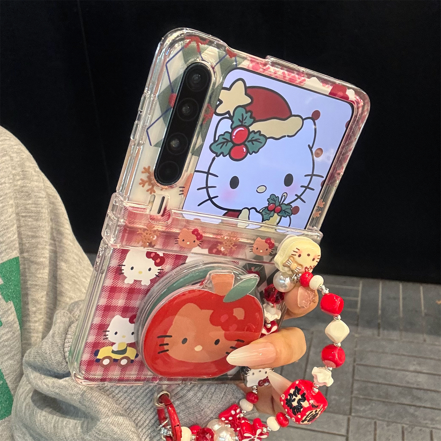 适用华为purax典藏版手机壳红色格纹pocket2圣诞苹果kt猫磁吸支架