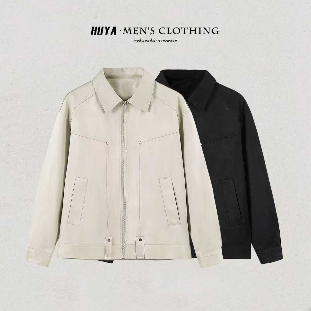虎牙兄弟秋季男装爆款翻领夹克内里休闲高级感潮流拼接外套88023