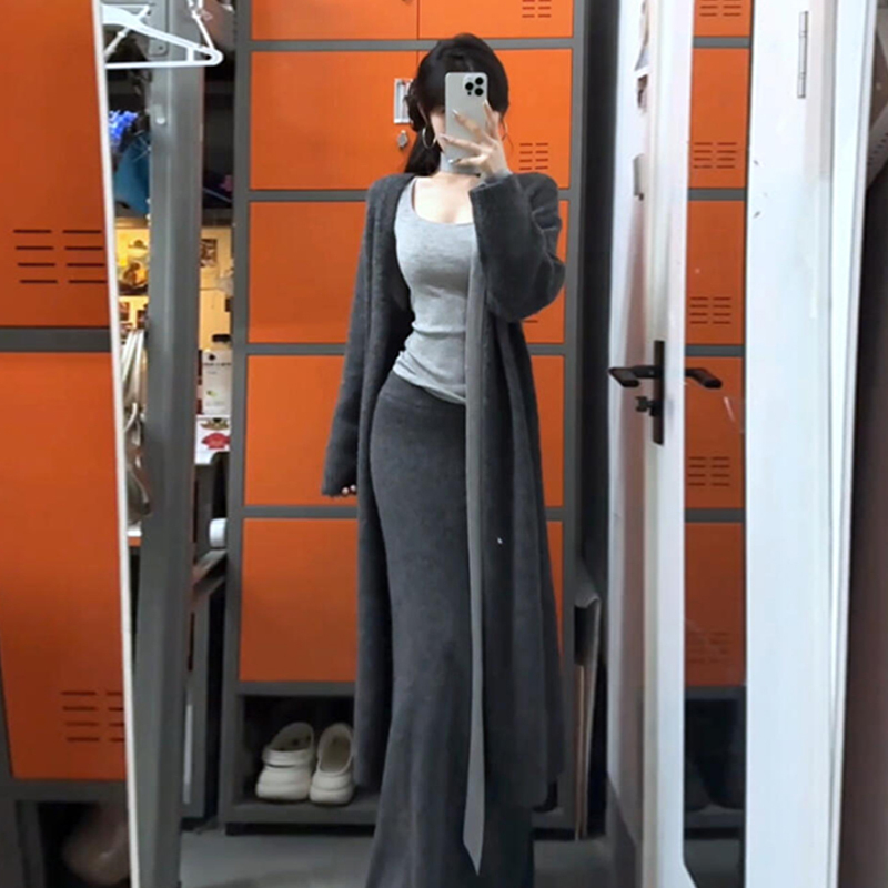 慵懒风针织半身裙套装裙冬天新款入秋冬一整套衣服御姐三件套女装