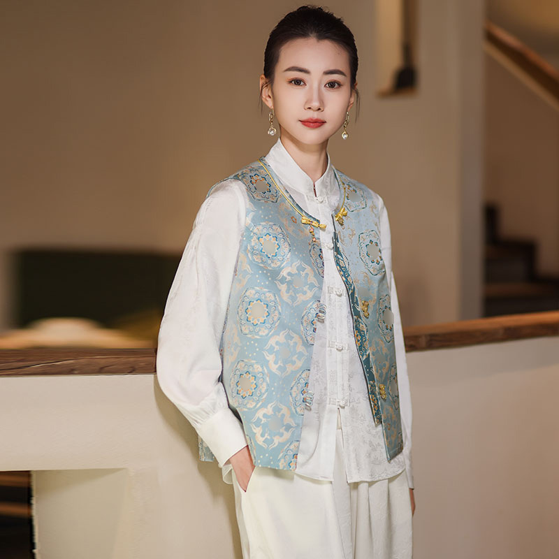 小鹿马甲贵气轻奢宋锦马夹宽松百搭2025春秋新款新中式国风马甲