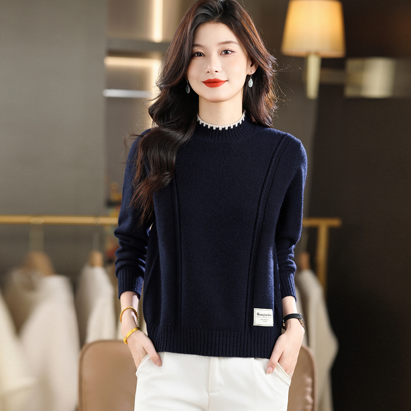 羊毛衫女上衣2025秋冬新款宽松大码半高领加厚百搭针织打底衫毛衣