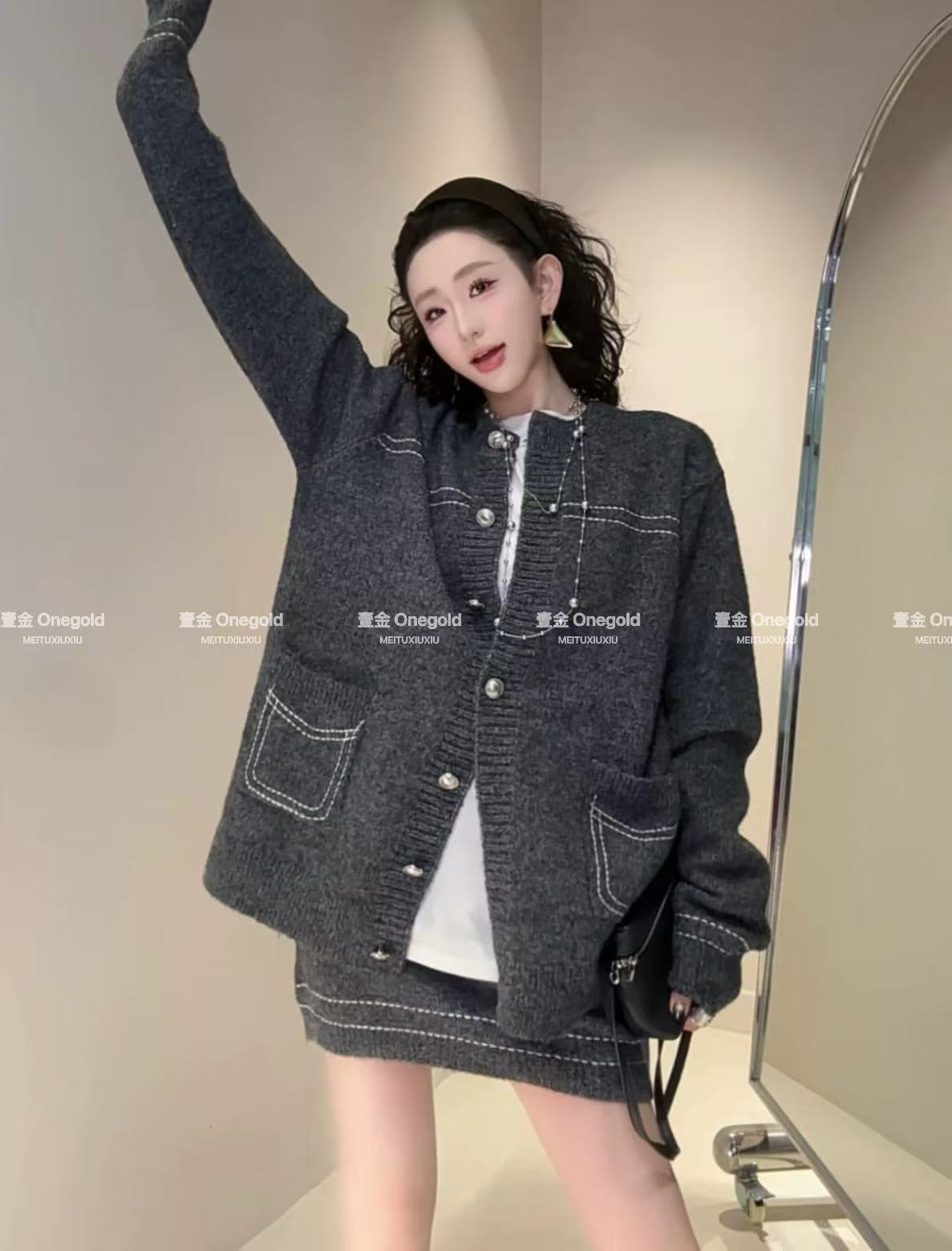 千金风简约通勤OL风格时尚套装秋冬针织网红时尚ins