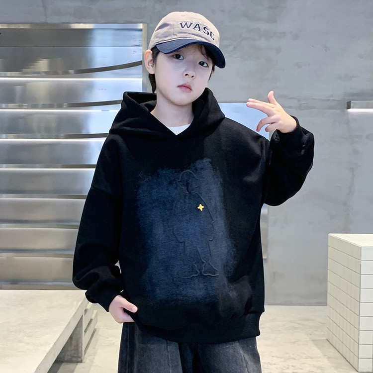 男童卫衣春秋款2025新款中大童秋装痞帅炸街男孩儿童连帽打底衫潮