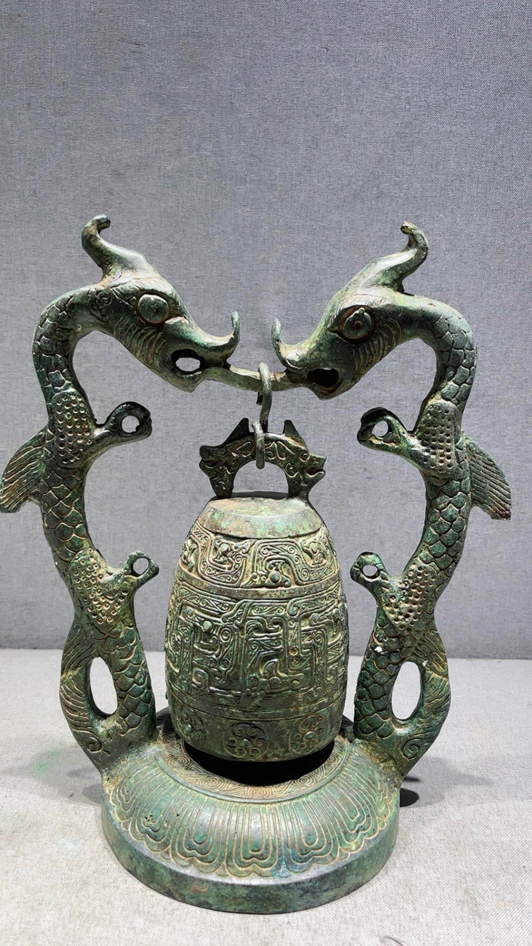 仿古铜器双龙钟家居装饰摆件