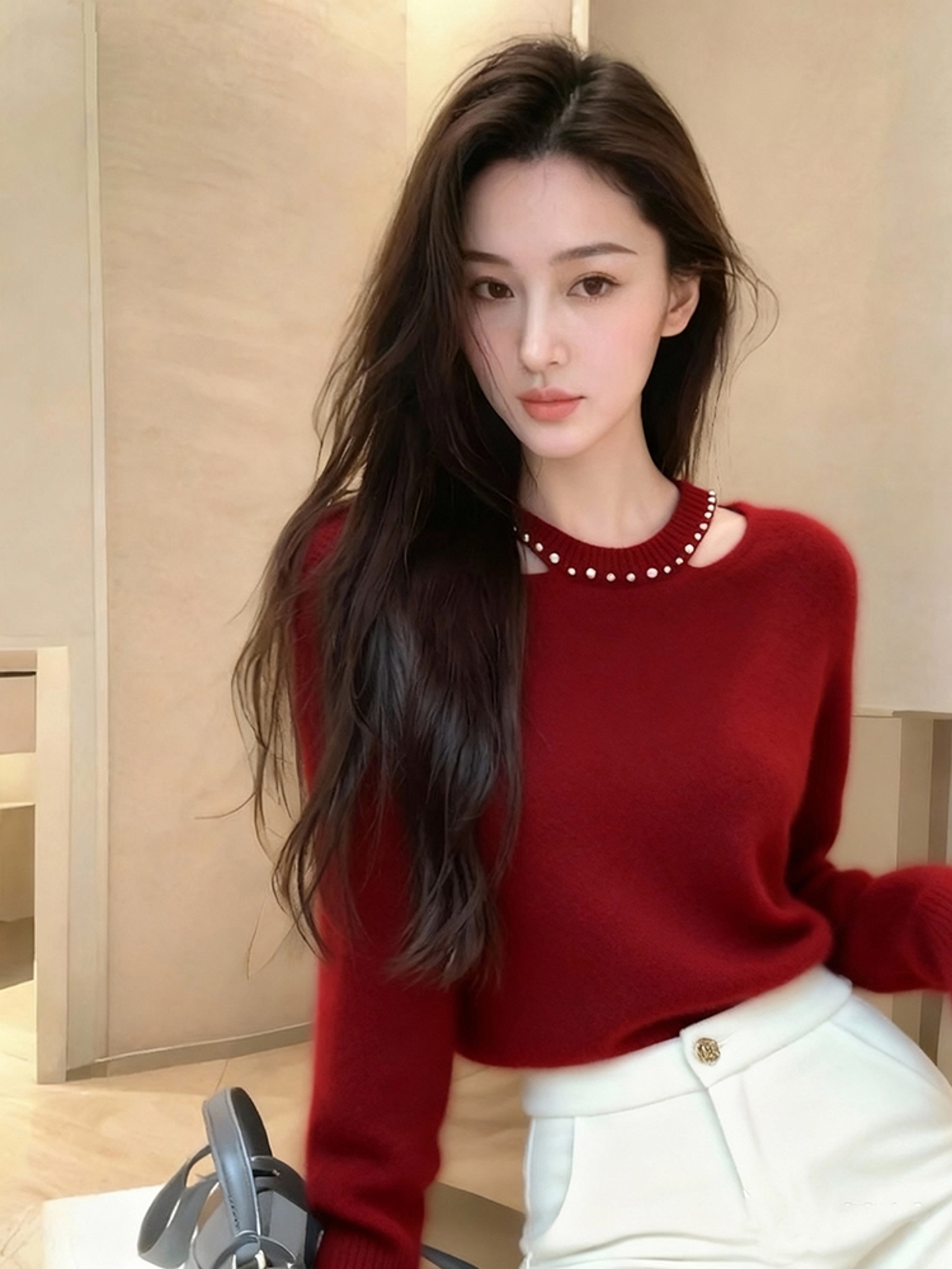 2025冬季新款红色针织衫设计感名媛高级感巨好看法式气质内搭毛衣