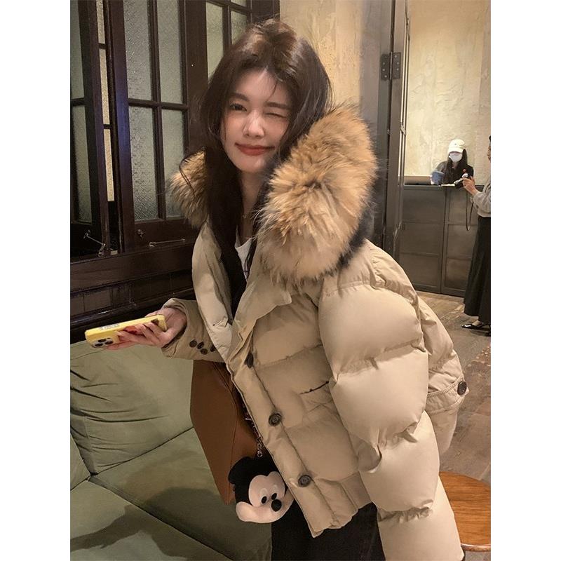 大码2025年秋冬季新款大毛领服女短款加厚面包服韩版小个子外套