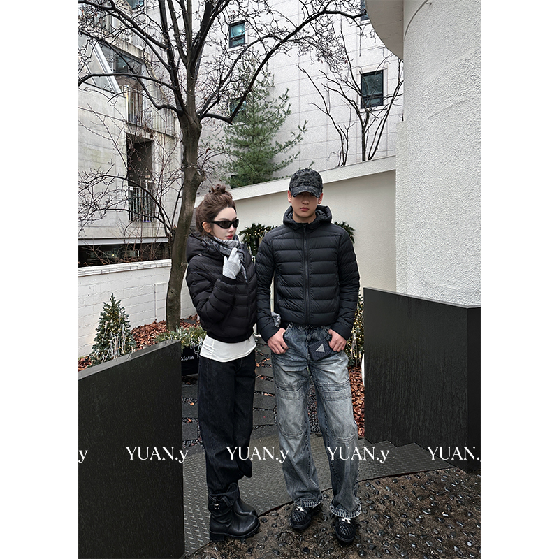 媛媛【排骨羽绒】90白鹅绒羽绒服女短款排骨连帽鹅绒服#YL0131