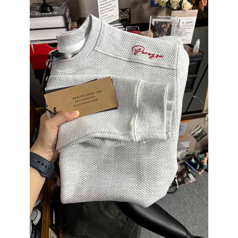 gtal美式蜂窝红标刺绣卫衣男款秋冬华夫格正肩长袖t恤内搭打底衫