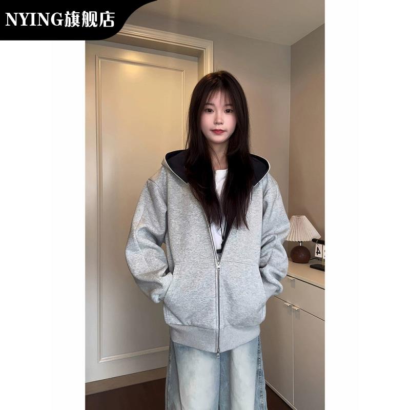 隐藏多口袋重磅撞色开衫卫衣潮流男女同款休闲秋冬季美式连帽外套