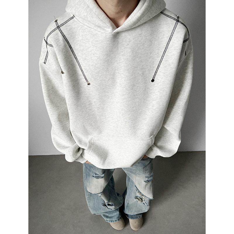 二开连帽卫衣男秋冬美式高街潮牌外套男士春秋长袖休闲百搭宽松