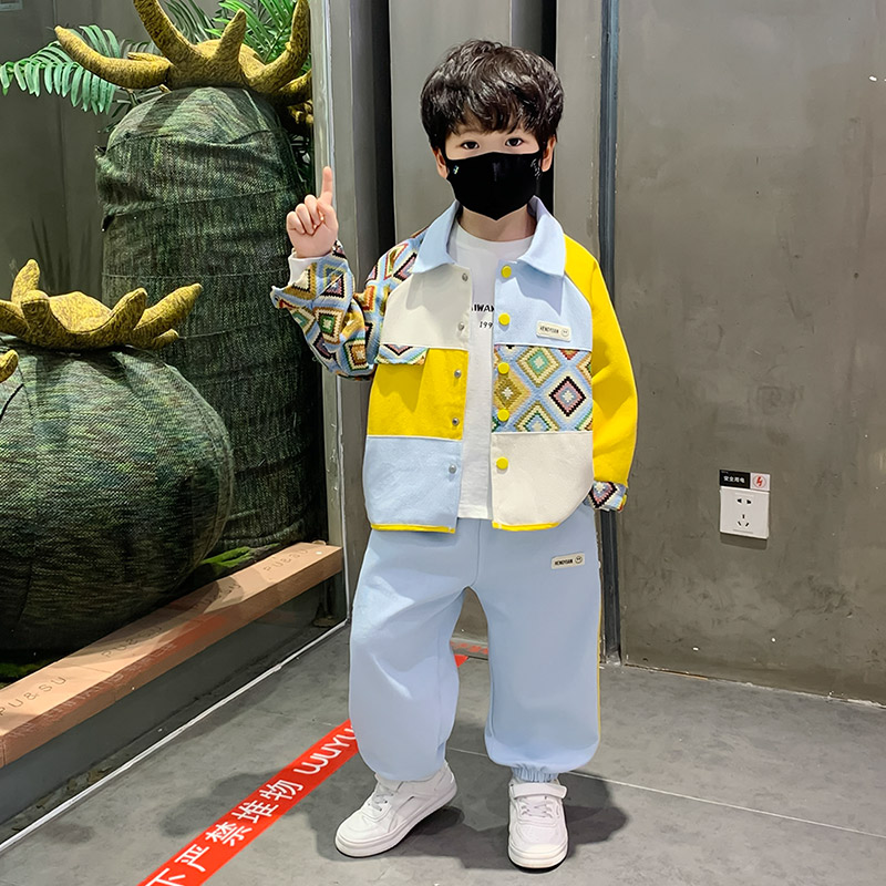 男童秋装套装2025新款儿童酷帅秋季衣服洋气时髦宝宝撞色拼接外套