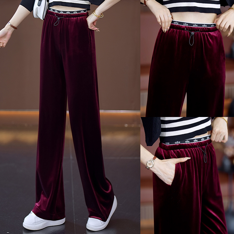 法式2025春秋休闲宽松长裤女装显瘦裤洋气高腰时尚复古金丝绒女裤