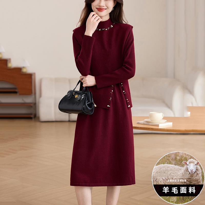 两件套冬款连衣裙2024新款女秋冬季高级感减龄漂亮洋气套装毛衣裙