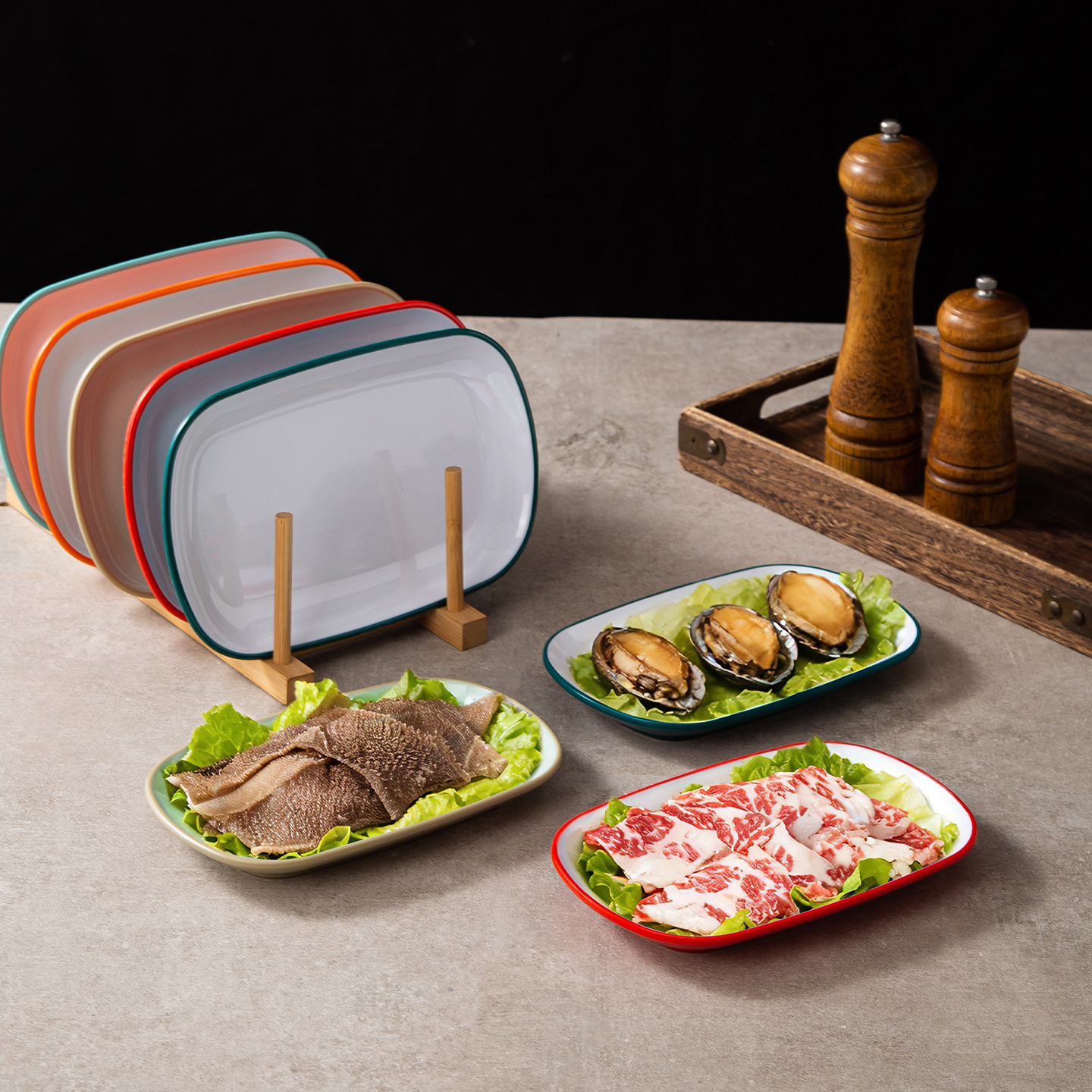 密胺长方形火锅盘自选菜盘配菜盘小吃凉菜盘肠粉专用盘毛肚烧烤盘