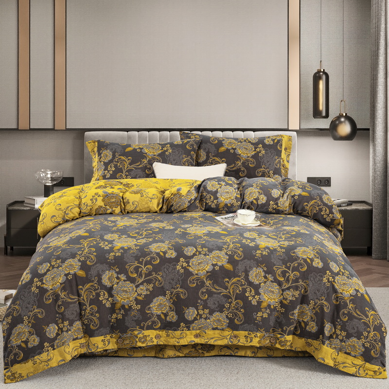 良品绘【陌上花开-黑金】全棉色织双层纱四件套柔软亲肤高级大气