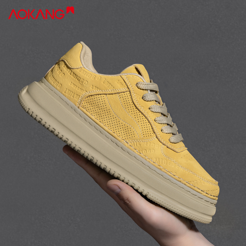 Aokang/奥康官方正品松花黄秋冬潮流百搭舒适防滑保暖增高工装鞋