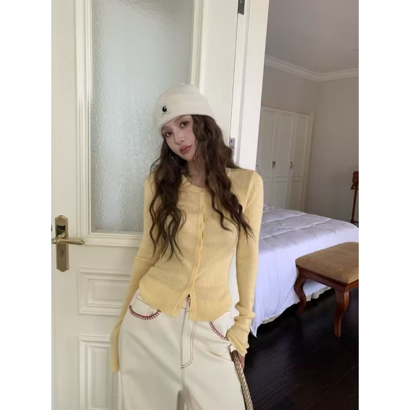 气质温柔甜美风纯色针织开衫女2025新款高腰复古阔腿直筒长裤套装