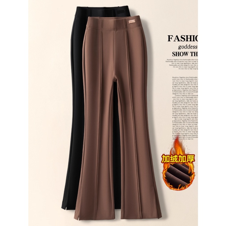 拉夏贝尔高级感保暖喇叭裤女秋冬季2025年新款加绒开叉九分微喇裤