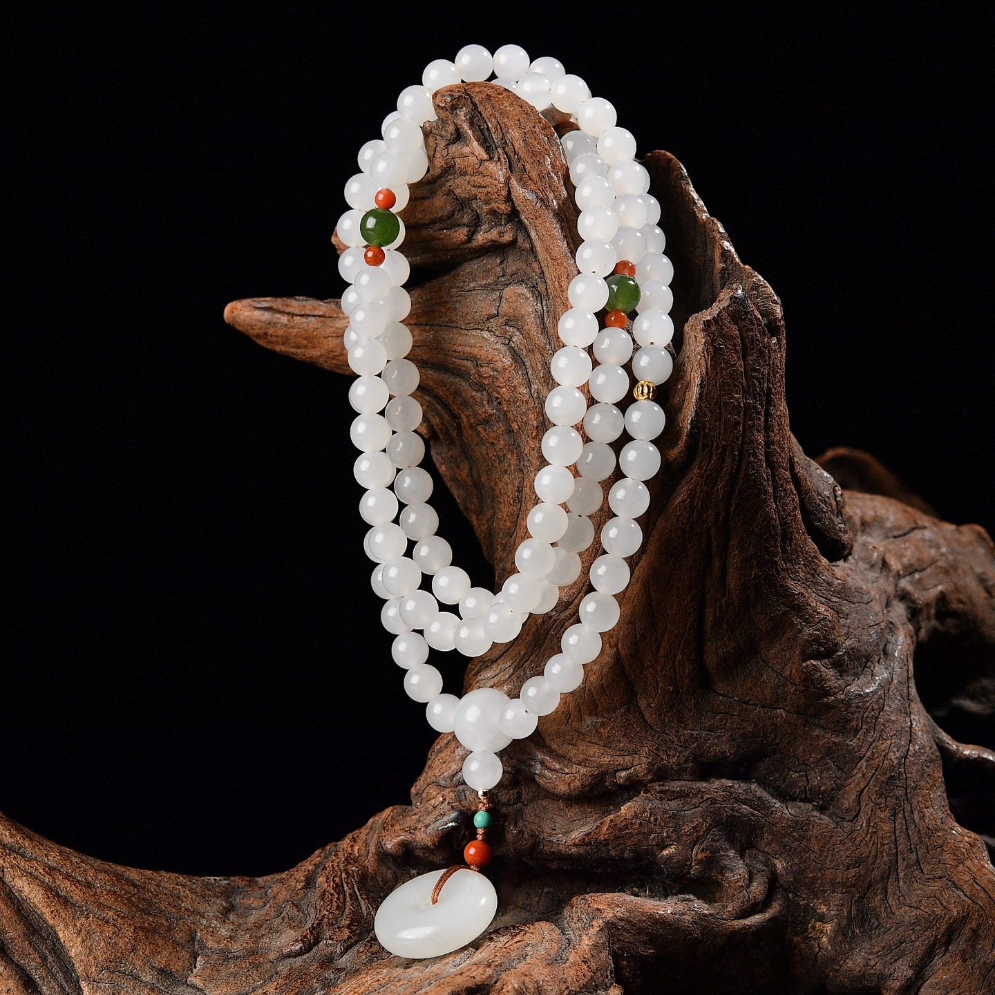 天然和田玉羊脂玉多圈108颗佛珠手串项链男女款多圈多层手链