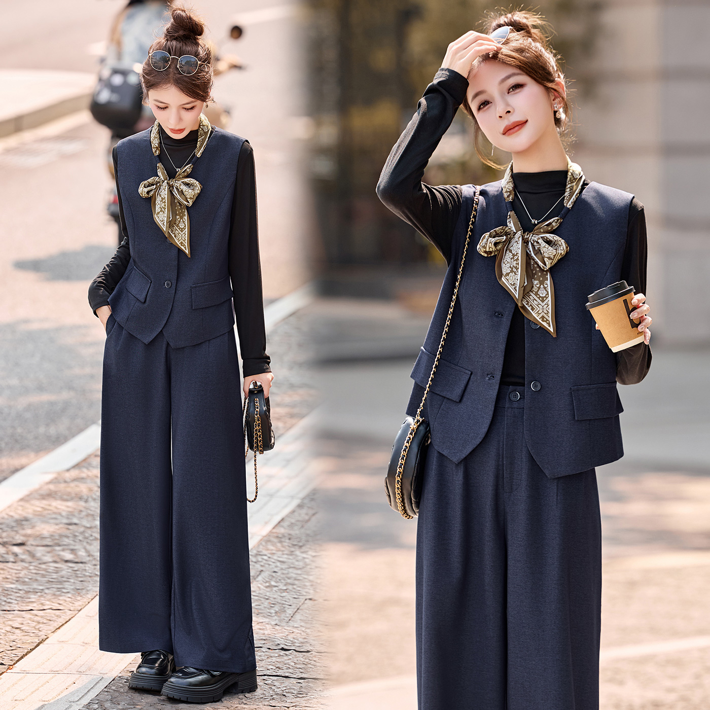 高级感气质西装马甲套装女2025年春秋新款轻熟风时尚阔腿裤两件套