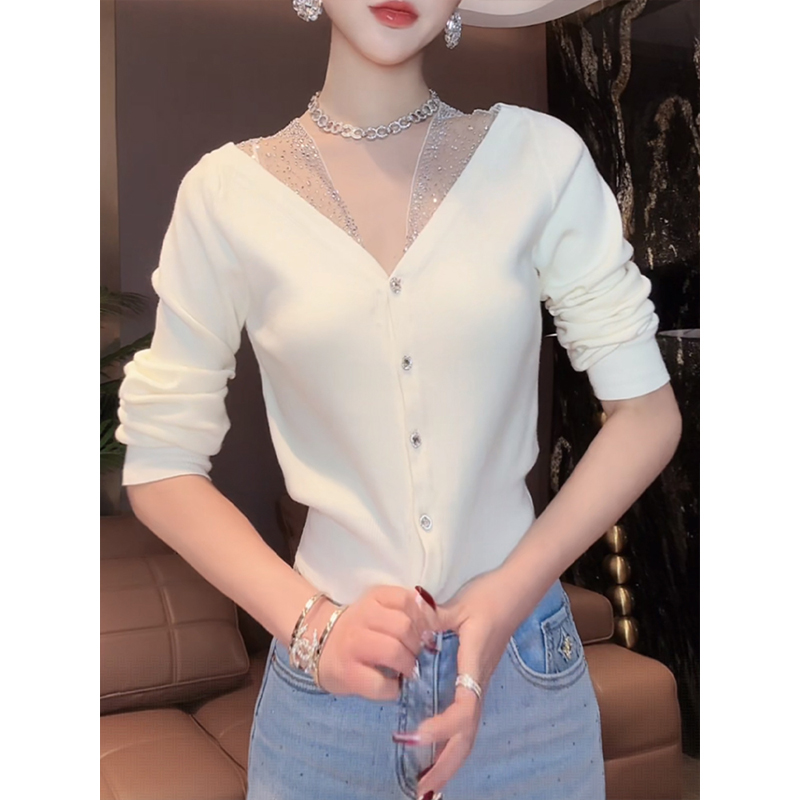 法式时尚重工烫钻网纱气质针织开衫女2025秋冬新款收腰百搭上衣潮