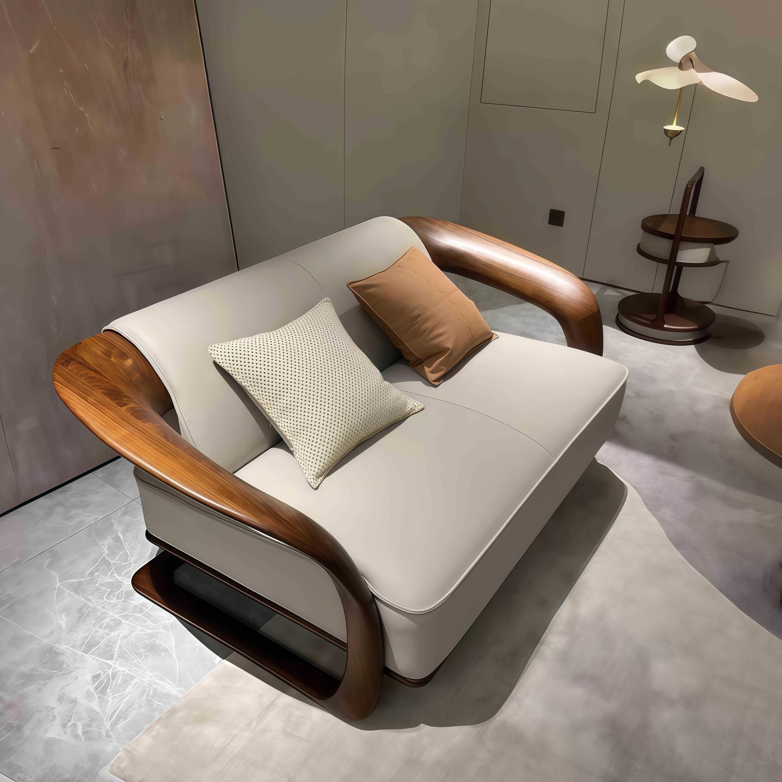 现代简约实木沙发组合新中式胡桃木办公家用客厅高档别墅样板家具