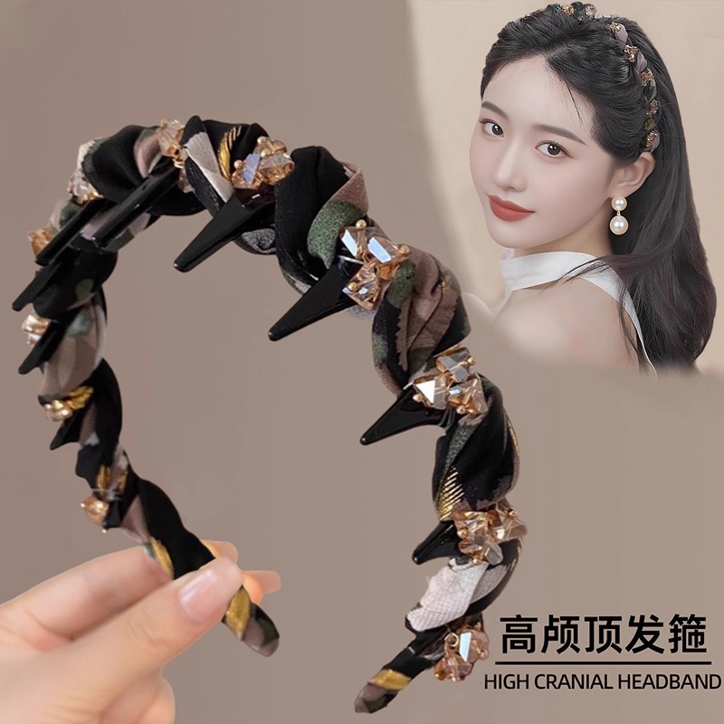 巴黎王妃发箍女高颅顶高级感复古油墨画带齿波浪水钻头箍发卡头饰