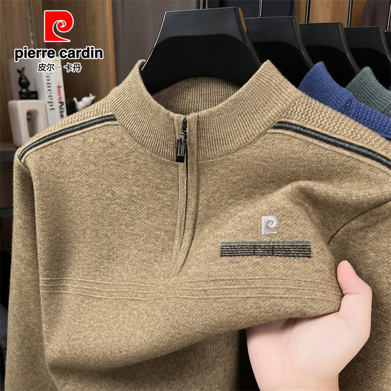 皮尔卡丹男士秋冬季加厚保暖羊毛衫中年半高领针织衫休闲打底毛衣