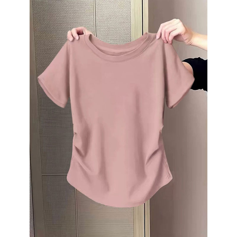 纯色圆领短袖T恤女2025夏季新款时尚减龄百搭体恤修身显瘦上衣