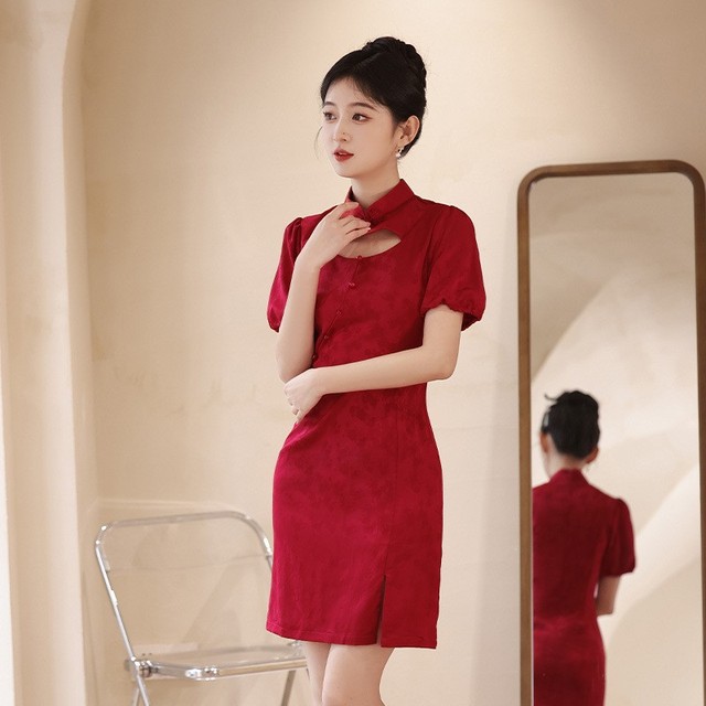 红色旗袍2024新款喜婆婆小个子结婚喜妈妈婚宴装礼服夏装平时可穿