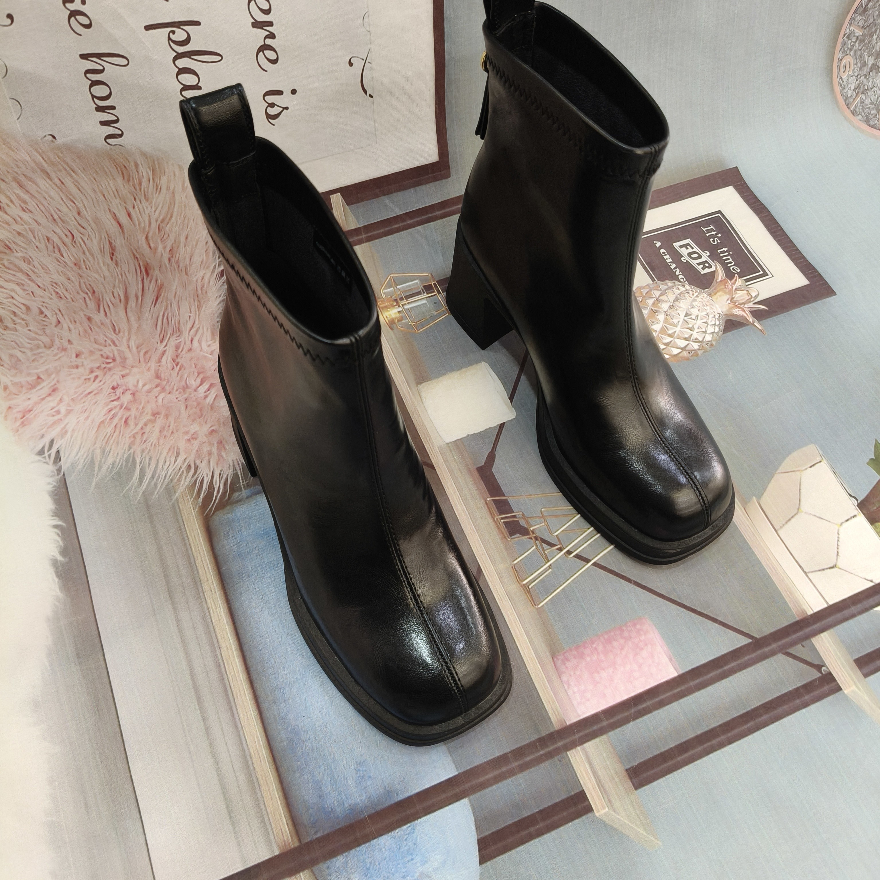 显高显瘦法式小踝靴女高跟7cm新款秋冬款厚底短靴百搭