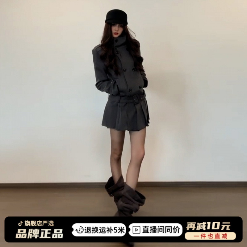 早秋季新款小香风灰色长袖西装连衣裙子女2025秋冬巨好看气质短裙