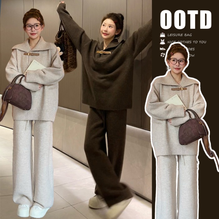 2025新款孕妇宽松显瘦慵懒针织两件套秋冬韩系时尚休闲孕妇套装