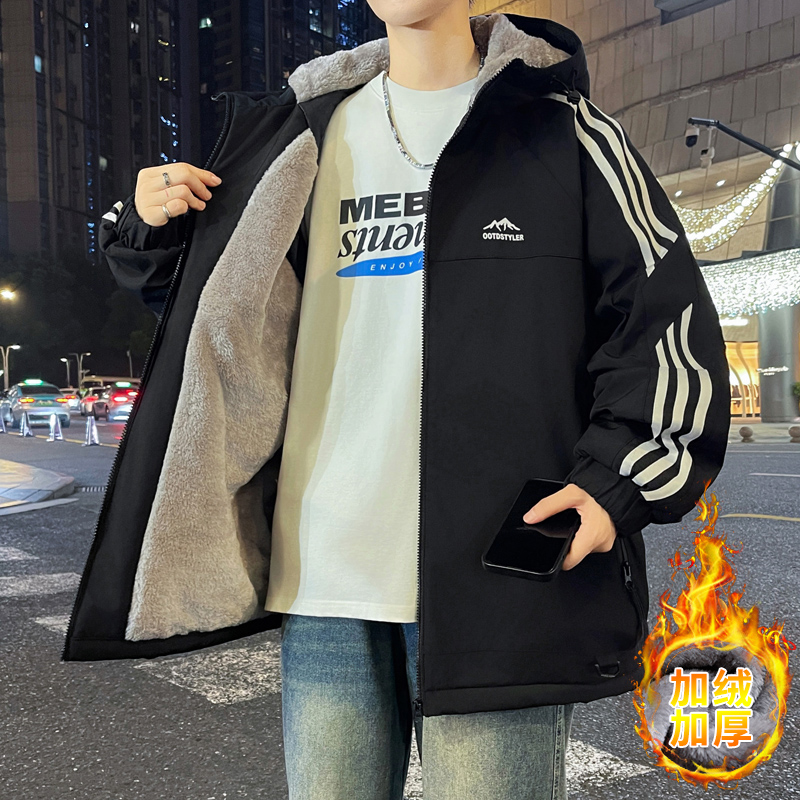 秋冬新款青少年学生外套三防冲锋衣加绒加厚百搭潮流休闲夹克上衣