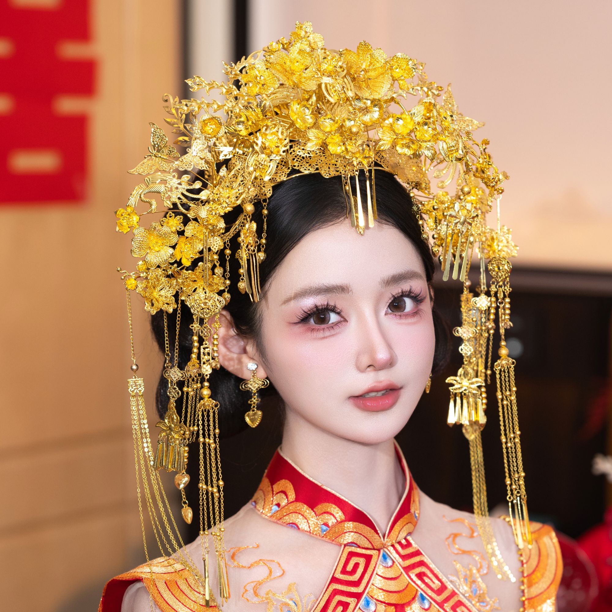 15293喜看优选结婚凤冠霞新娘头饰步摇秀禾头饰凤冠中式流苏大气